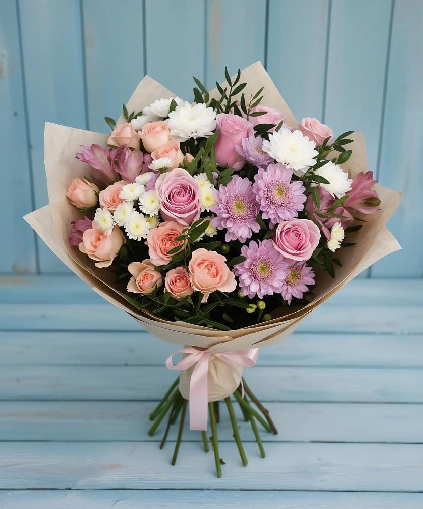 Букет цветов из: Хризантемы, Розы и Альстромерии в Острогожске
