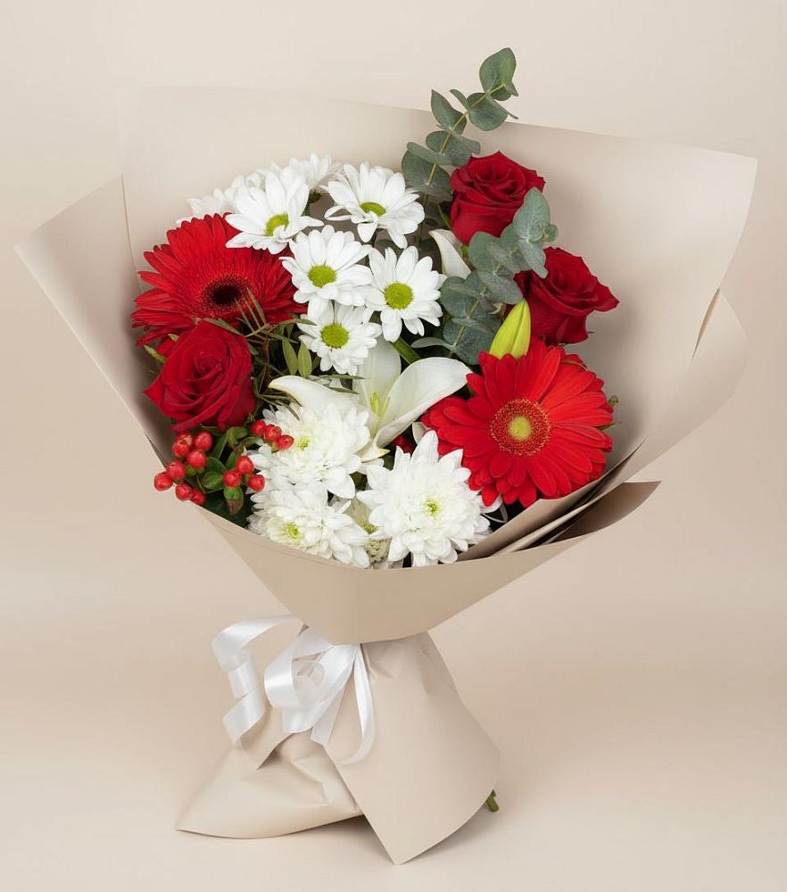 Букет цветов из: Розы, Хризантемы, Герберы и Лилии в Острогожске