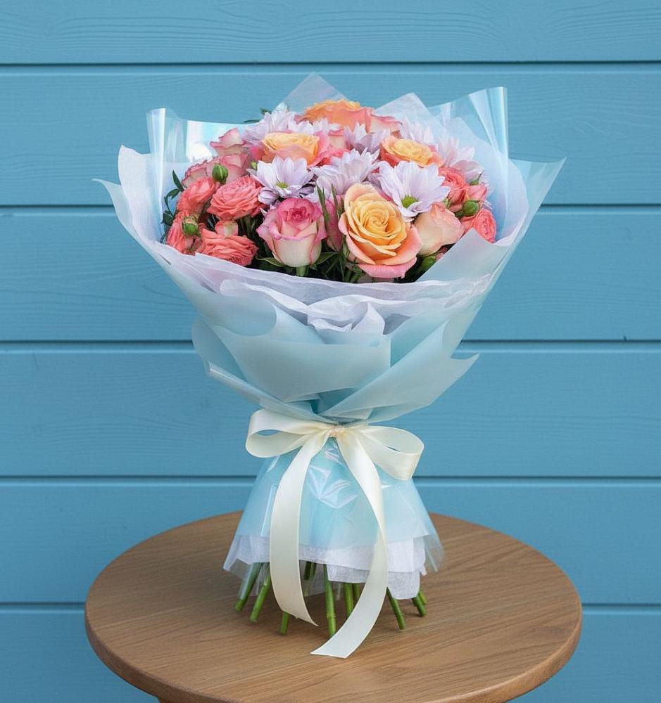 Букет цветов из: Хризантемы и Розы в Острогожске