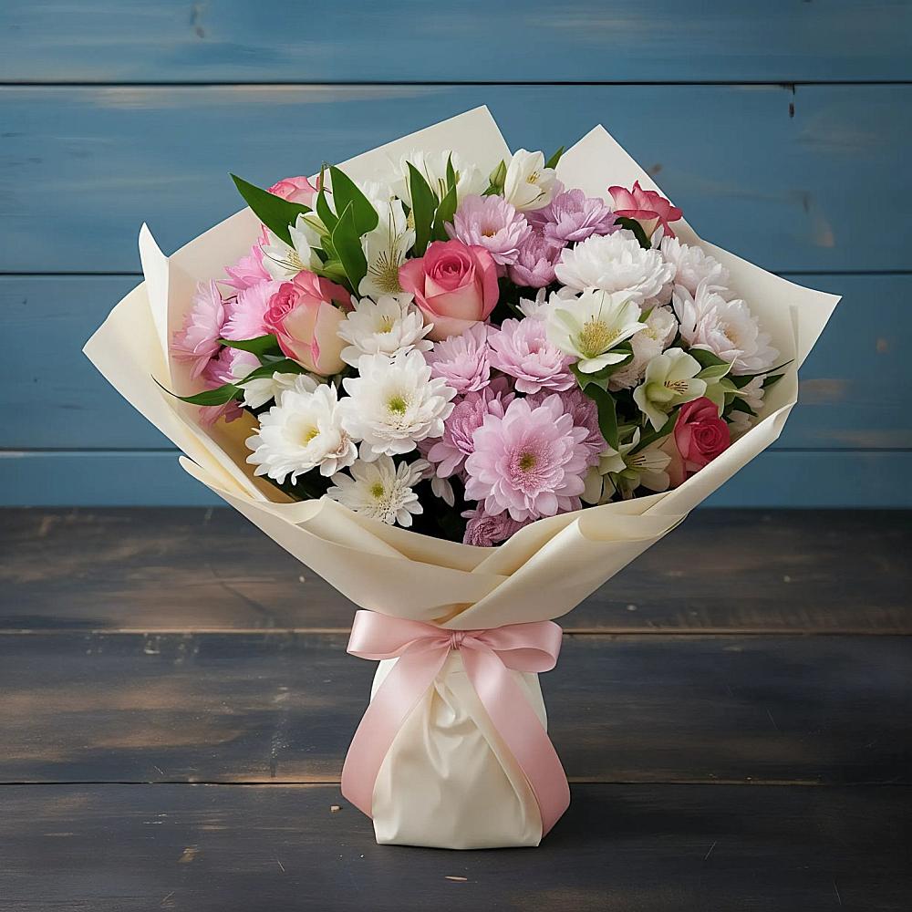 Букет цветов из: Хризантемы, Альстромерии и Розы в Острогожске